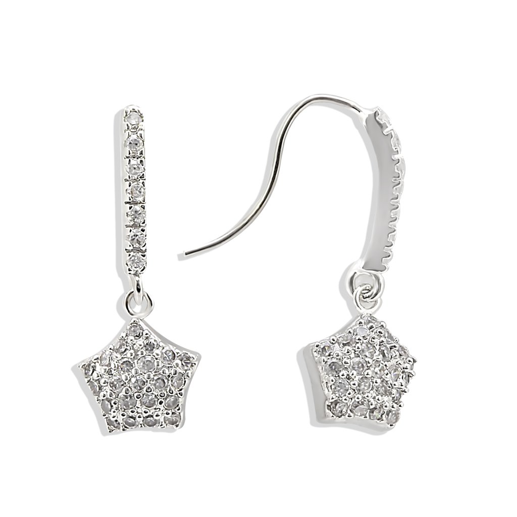 LO895 Rhodium Brass Earrings featuring AAA Grade CZ stones, showcasing their elegant design and clear sparkle.