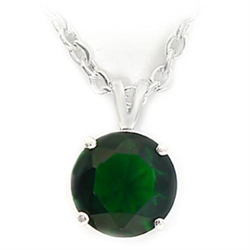 LOA072 Silver Brass Chain Pendant featuring a vibrant synthetic spinel gemstone in emerald color, elegantly designed for versatile wear.
