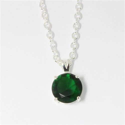 LOA072 Silver Brass Chain Pendant featuring a vibrant synthetic spinel gemstone in emerald color, elegantly designed for versatile wear.
