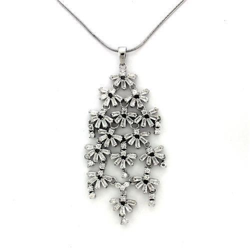 LOA1311 Rhodium Brass Chain Pendant featuring a clear AAA Grade CZ stone, elegantly designed for versatile wear.