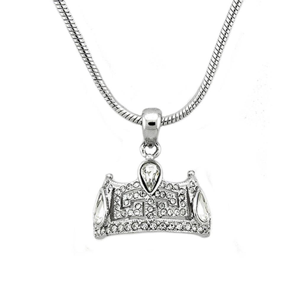 LOA1353 Rhodium Brass Chain Pendant featuring a clear top grade crystal, elegantly designed for versatile wear.