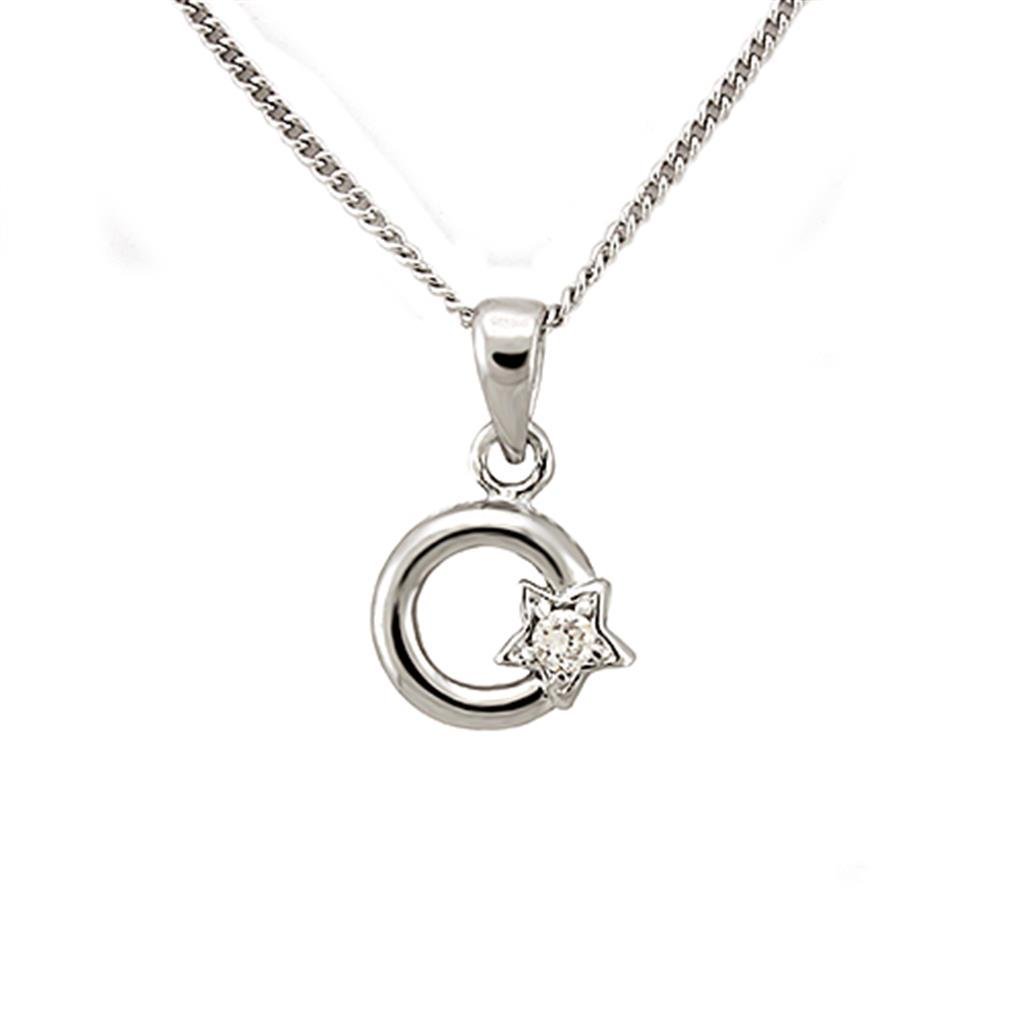 LOA1354 Rhodium Brass Chain Pendant featuring a clear AAA Grade CZ stone, showcasing its elegant design and luxurious finish.