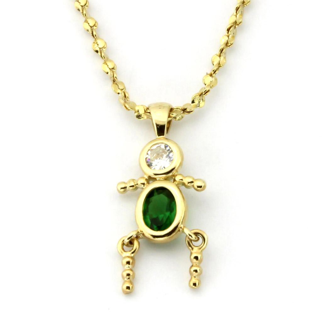 LOA1358 Gold Brass Chain Pendant featuring AAA Grade CZ in Emerald color, showcasing its elegant design and luxurious finish.