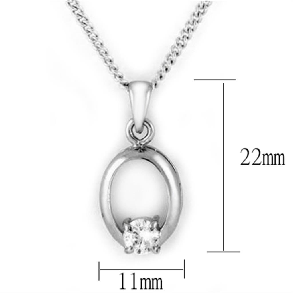 LOA1360 Rhodium Brass Chain Pendant featuring a clear AAA Grade CZ stone, showcasing its elegant design and high-quality finish.