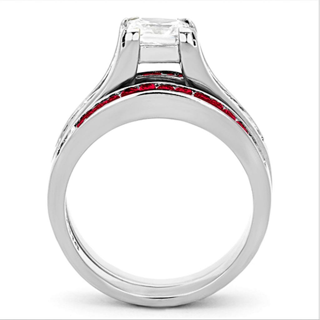 LOA1362 High Polished Stainless Steel Ring featuring a vibrant multi-color AAA Grade CZ stone, showcasing its elegant design and shine.