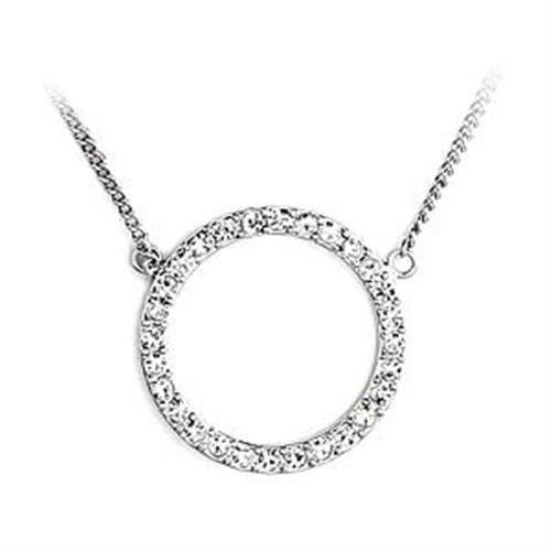 LOA478 Rhodium Brass Necklace featuring a clear top grade crystal, elegantly designed for versatile wear.