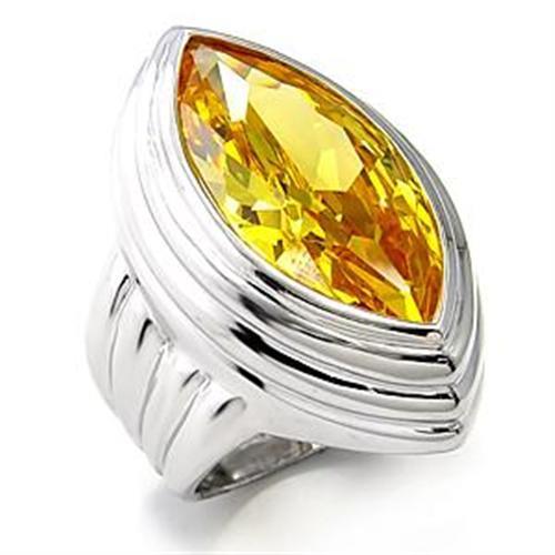 LOA511 Rhodium 925 Sterling Silver Ring featuring AAA Grade CZ in Topaz color, showcasing its elegant design and sparkling center stone.