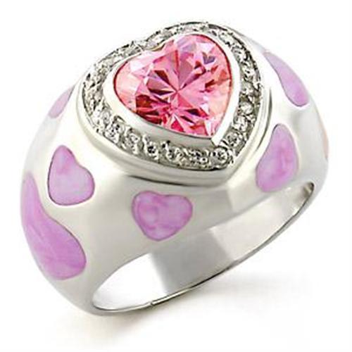 LOA517 High-Polished 925 Sterling Silver Ring featuring AAA Grade CZ stones in a rose color, showcasing its elegant design and shine.