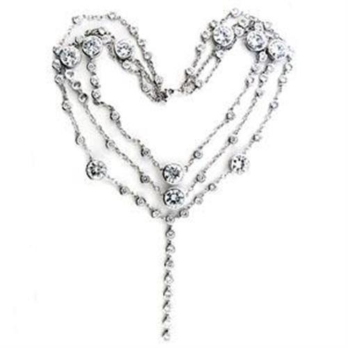 LOA554 Rhodium 925 Sterling Silver Necklace featuring a clear AAA grade cubic zirconia stone, elegantly designed for any occasion.