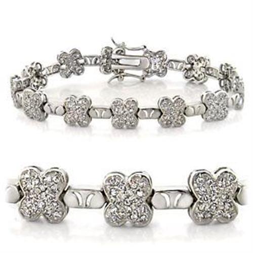 LOA545 Rhodium Brass Bracelet featuring a clear AAA Grade CZ stone, showcasing its elegant design and luxurious finish.