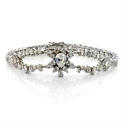 LOA547 Rhodium Brass Bracelet featuring a clear AAA Grade CZ stone, elegantly designed for versatile wear.