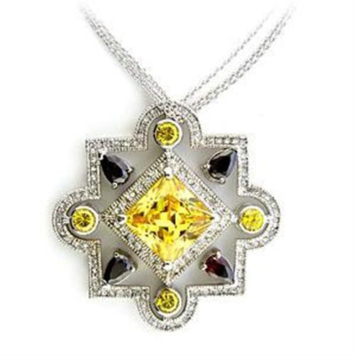 LOA557 Rhodium 925 Sterling Silver Necklace featuring AAA Grade CZ stones in a multi-color design, elegantly displayed on a soft background.