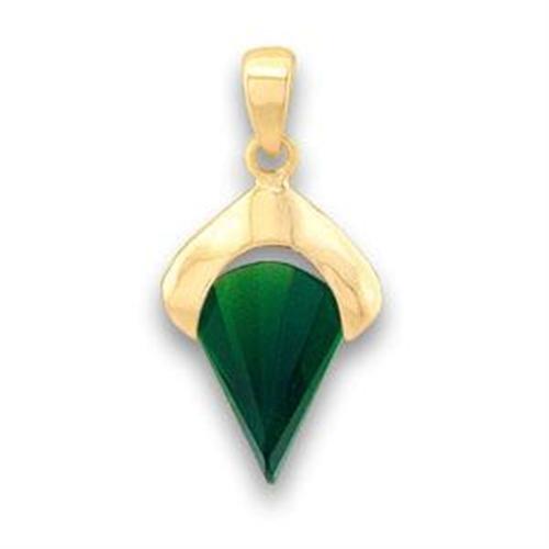 LOA633 Gold Brass Pendant featuring synthetic emerald glass, elegantly designed for versatile wear.