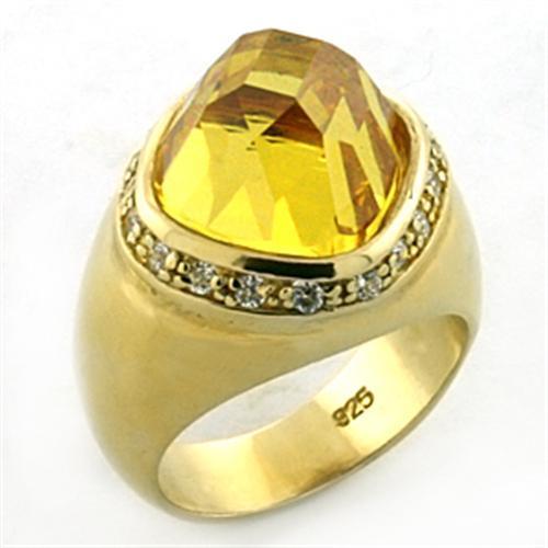 LOA639 Gold 925 Sterling Silver Ring featuring AAA Grade CZ in Citrine, showcasing its elegant design and vibrant color.