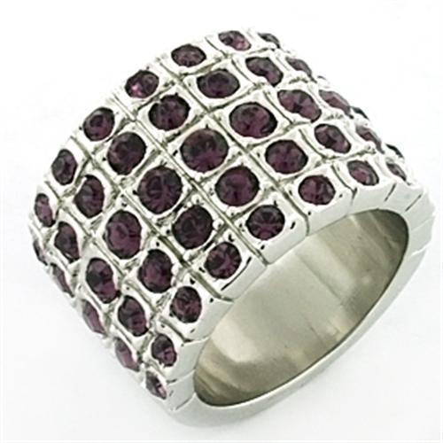 LOA659 Rhodium Brass Ring featuring a top-grade amethyst crystal, showcasing its elegant design and luxurious finish.