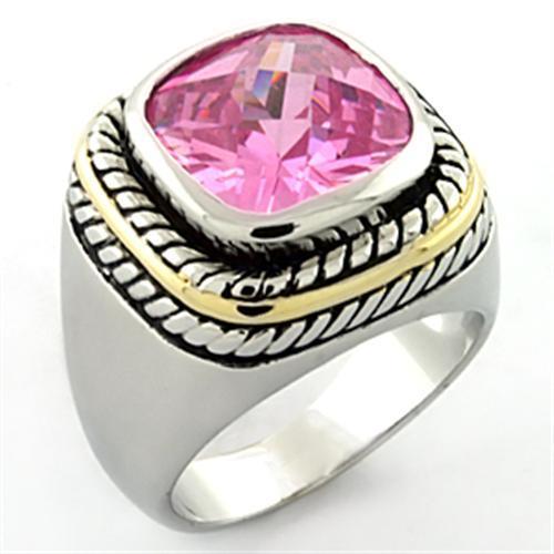 LOA667 Rhodium Brass Ring featuring AAA Grade CZ in rose color, showcasing its elegant design and sparkling center stone.
