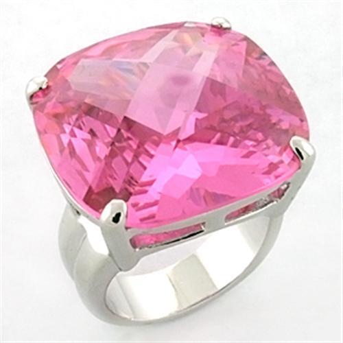 LOA674 Rhodium Brass Ring featuring AAA Grade CZ in rose color, showcasing its elegant design and sparkling center stone.