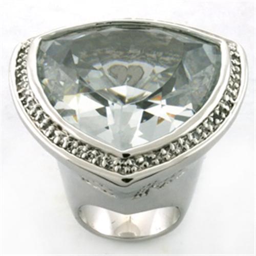 LOA727 Rhodium Brass Ring featuring a clear AAA Grade CZ stone, showcasing its elegant design and luxurious finish.
