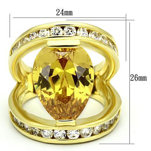 LOA849 Gold Brass Ring featuring AAA Grade CZ in Topaz, showcasing its elegant design and sparkling center stone.