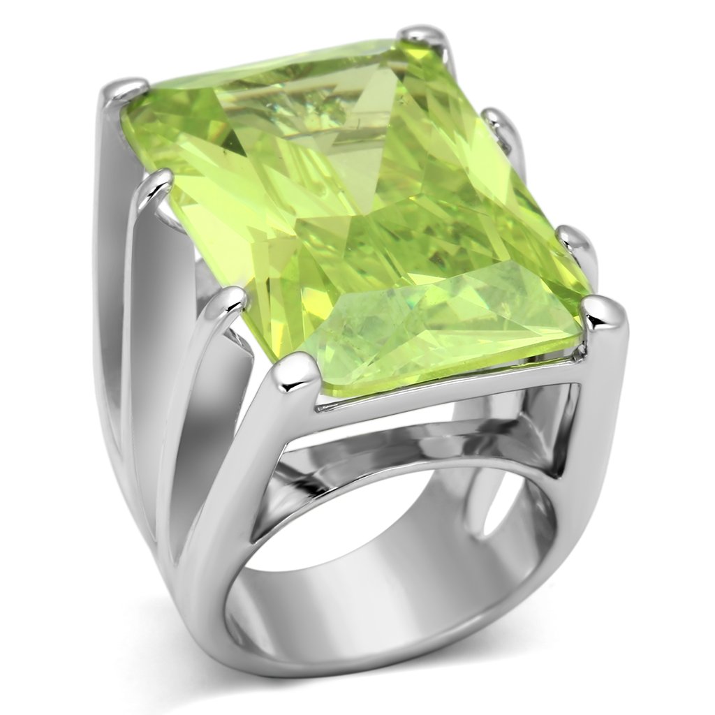 LOA854 Rhodium Brass Ring featuring AAA Grade CZ in vibrant apple green color, showcasing its elegant design and quality craftsmanship.