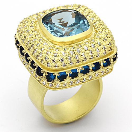 LOA860 Matte Gold Brass Ring featuring a London Blue Synthetic Spinel, showcasing its elegant design and luxurious finish.