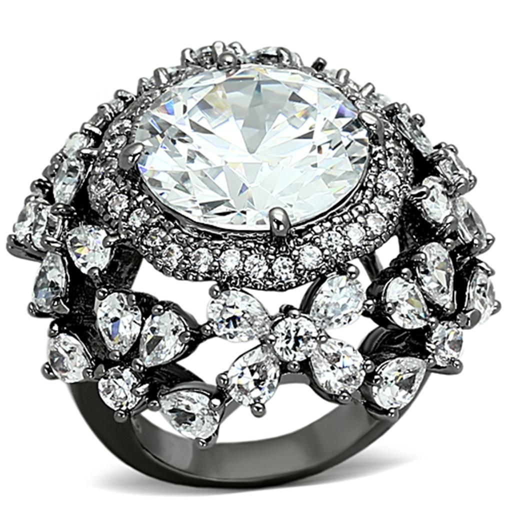 LOA874 Ruthenium Brass Ring featuring a clear AAA Grade CZ stone, showcasing its elegant design and luxurious finish.