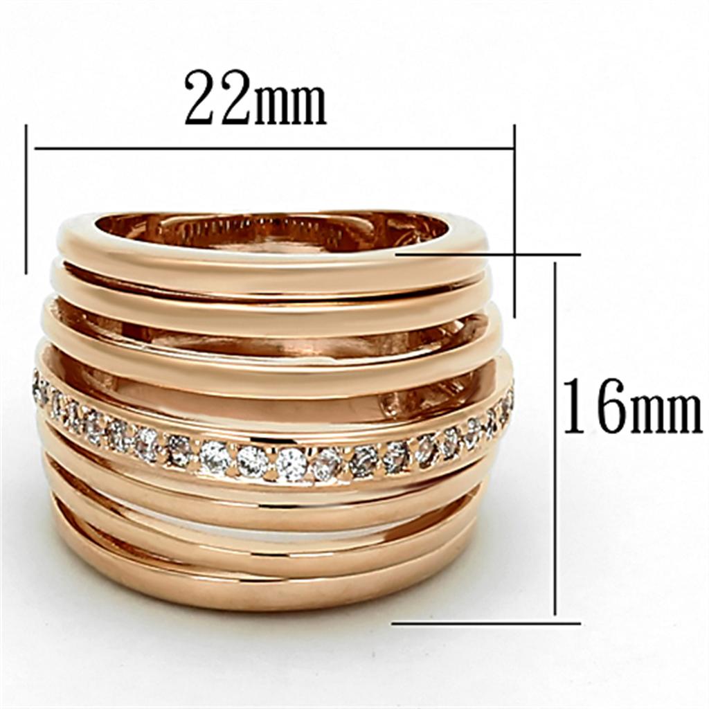 LOA890 Rose Gold Brass Ring featuring a clear AAA Grade CZ stone, elegantly designed with a polished finish.