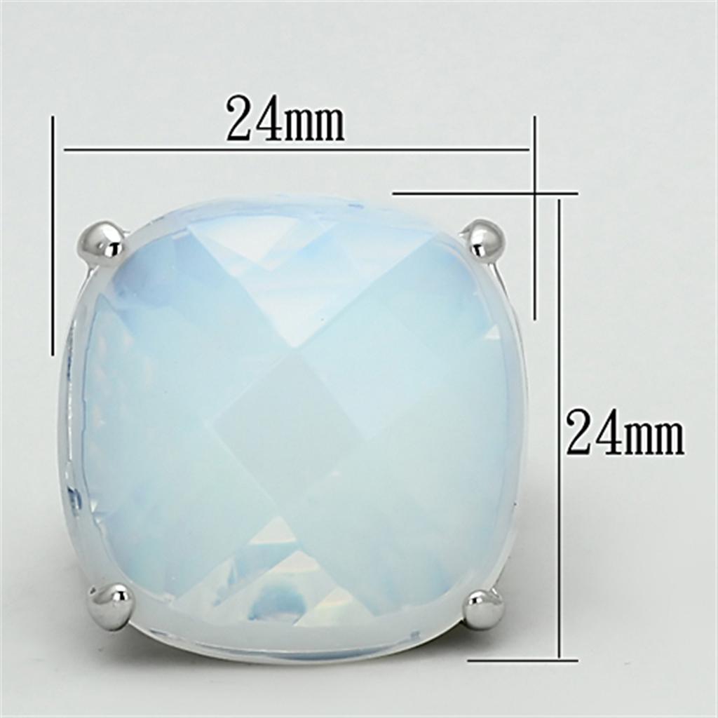 LOA910 Rhodium Brass Ring featuring a vibrant Aurora Borealis synthetic glass stone, showcasing a rainbow effect.