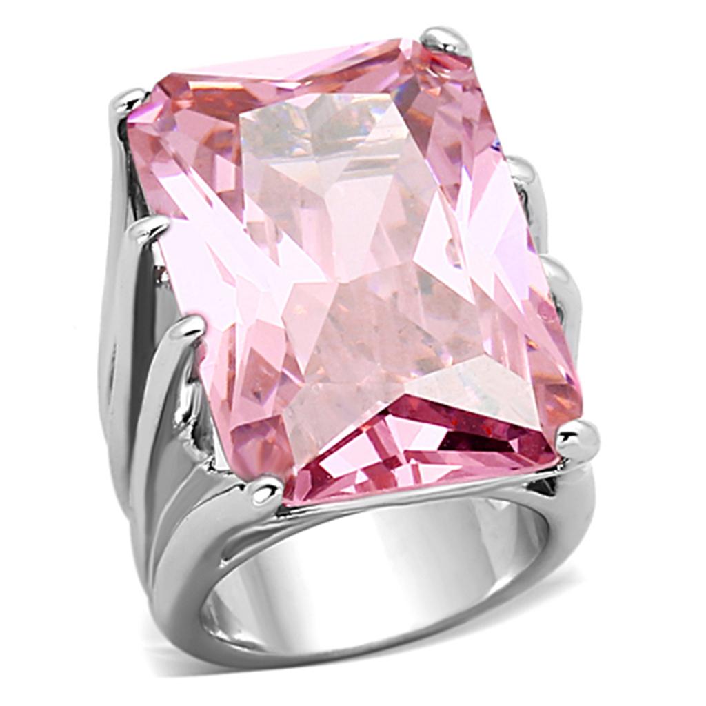LOA921 Rhodium Brass Ring featuring AAA Grade CZ in rose color, showcasing its elegant design and sparkling center stone.