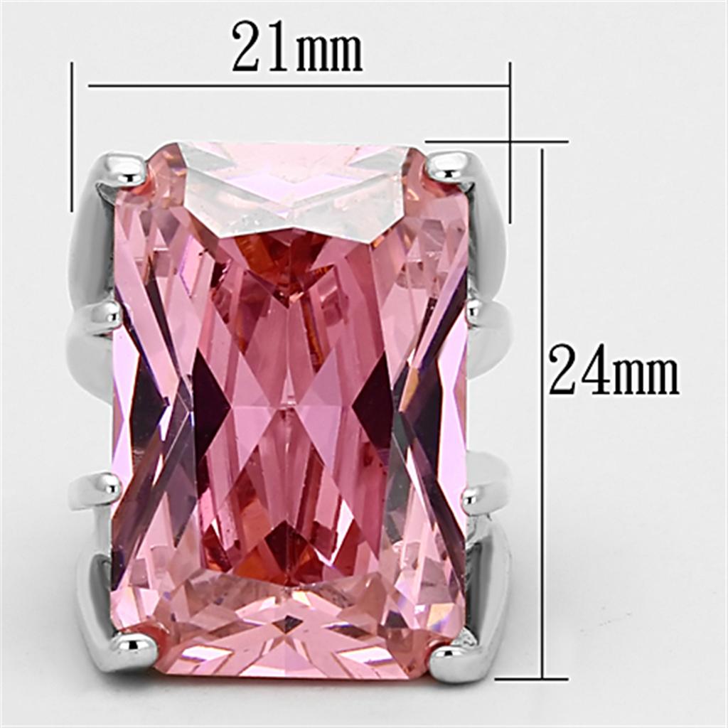 LOA921 Rhodium Brass Ring featuring AAA Grade CZ in rose color, showcasing its elegant design and sparkling center stone.