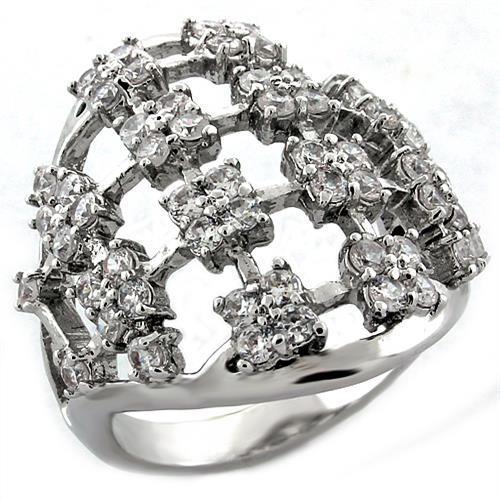 LOA996 Rhodium Brass Ring featuring AAA Grade CZ stones, showcasing its elegant design and clear sparkle.