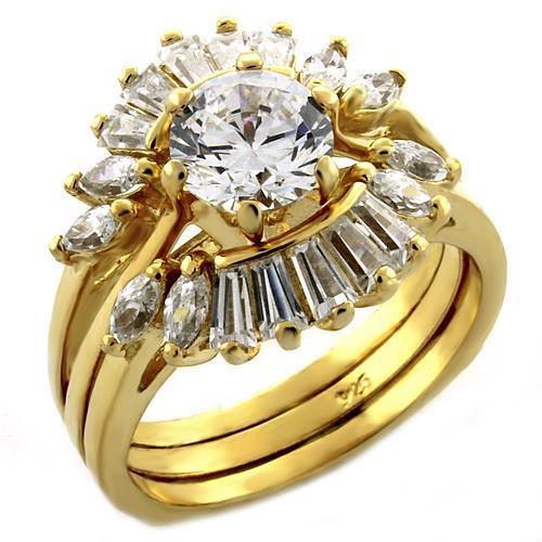 LOAS1056 Gold 925 Sterling Silver Ring featuring a clear AAA Grade CZ stone, showcasing its elegant design and luxurious gold finish.
