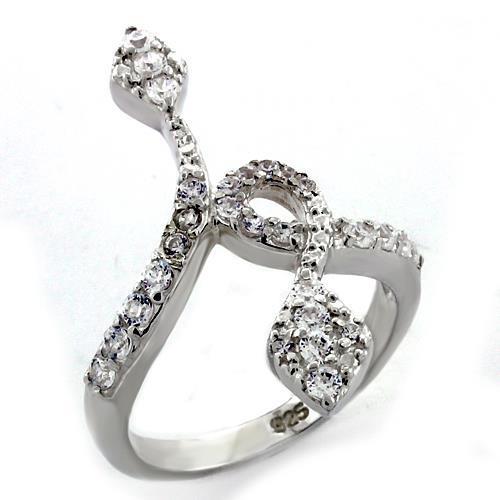 LOAS1107 High-Polished 925 Sterling Silver Ring featuring AAA Grade CZ stones in a classic design.