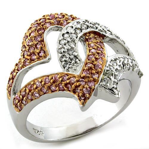 LOAS1077 Rose Gold 925 Sterling Silver Ring featuring AAA Grade CZ stone, showcasing its elegant design and luxurious finish.