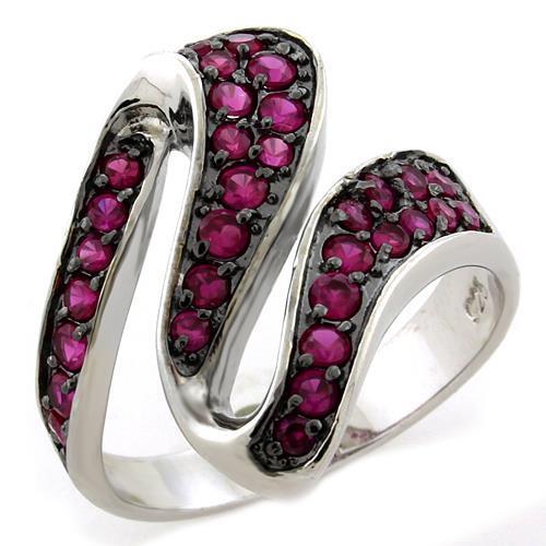 LOAS1082 IP Black 925 Sterling Silver Ring featuring AAA Grade CZ stone in Siam color, showcasing elegant design and ion plating finish.