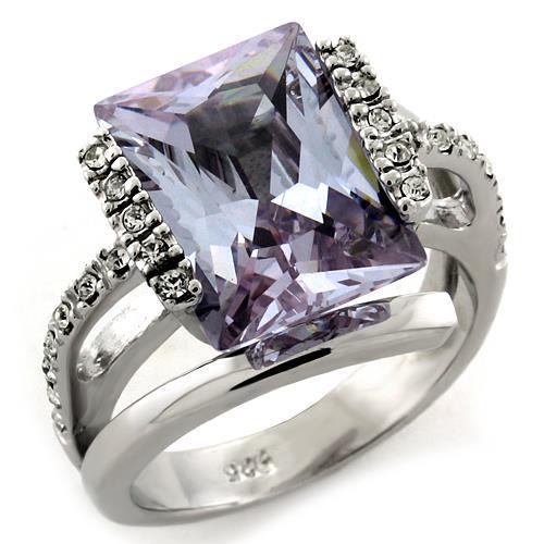 LOAS1124 Rhodium 925 Sterling Silver Ring featuring a light amethyst AAA grade CZ stone, showcasing its elegant design and high-quality materials.