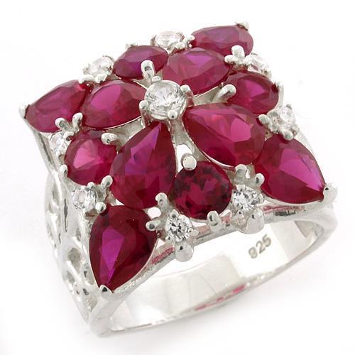 LOAS1128 High-Polished 925 Sterling Silver Ring featuring AAA Grade CZ in Siam color, showcasing its elegant design and shine.