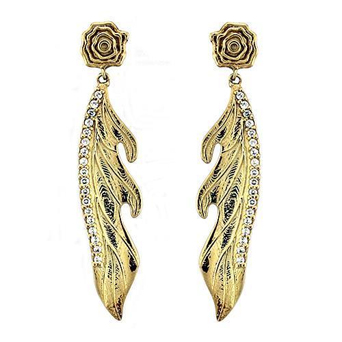 LOAS1313 Gold 925 Sterling Silver Earrings featuring AAA Grade clear CZ stones, showcasing elegance and luxury.