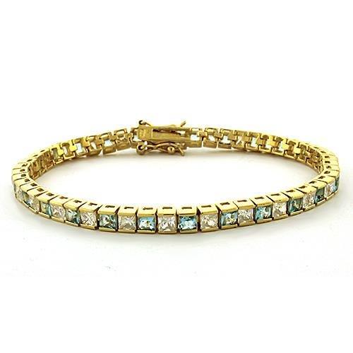 LOAS1315 Gold 925 Sterling Silver Bracelet featuring AAA Grade Clear CZ stone, showcasing its elegant design and luxurious finish.