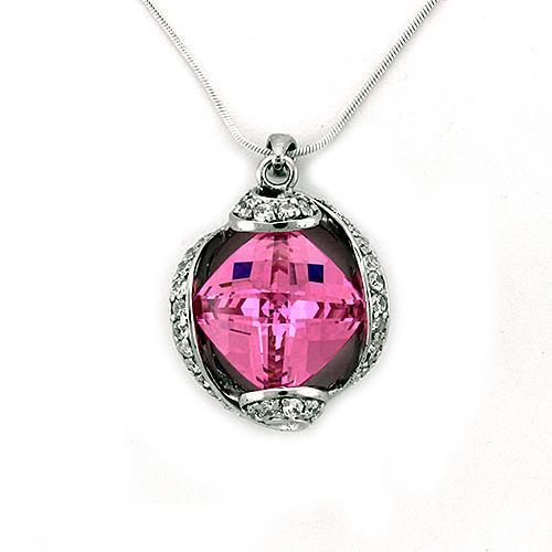 LOAS1318 Rhodium 925 Sterling Silver Chain Pendant featuring AAA Grade CZ in rose color, showcasing its elegant design and quality craftsmanship.