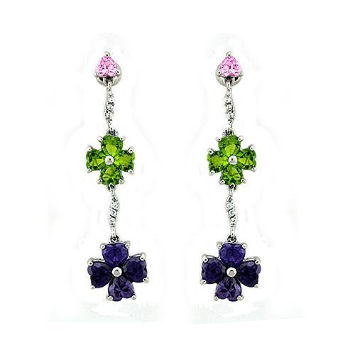 LOAS1327 Rhodium 925 Sterling Silver Earrings featuring AAA Grade CZ stones in multi-color, showcasing their elegant design and shine.
