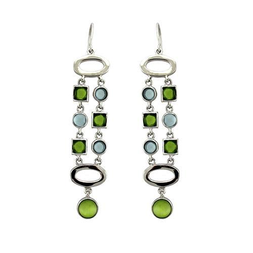 LOAS1334 Rhodium 925 Sterling Silver Earrings featuring AAA Grade CZ stones in Peridot color, elegantly designed for any occasion.