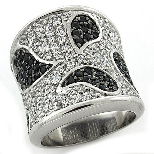 LOAS1182 Reverse Two-Tone 925 Sterling Silver Ring featuring AAA Grade CZ stones in a multi-color design.