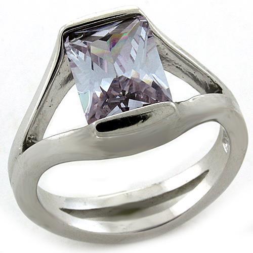 LOAS1185 Rhodium 925 Sterling Silver Ring featuring AAA Grade CZ in Amethyst color, showcasing its elegant design and sparkling center stone.