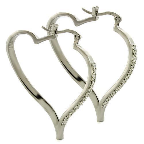 LOAS784 High-Polished 925 Sterling Silver Earrings featuring AAA Grade clear CZ stones, elegantly designed for any occasion.