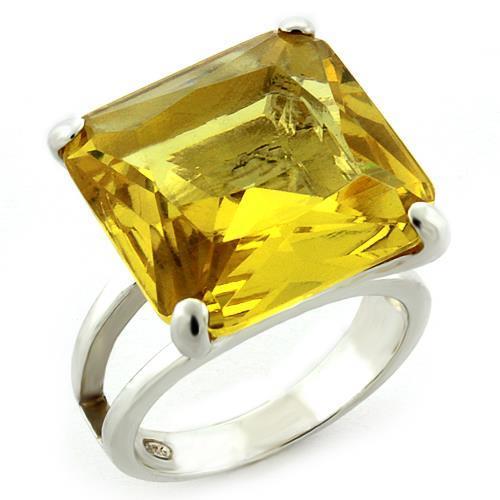 LOAS871 High-Polished 925 Sterling Silver Ring featuring a sparkling AAA Grade CZ center stone in citrine color.
