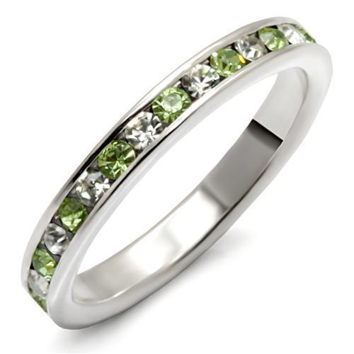 LOAS912 High-Polished 925 Sterling Silver Ring featuring a vibrant Peridot crystal, showcasing its elegant design and high-quality finish.