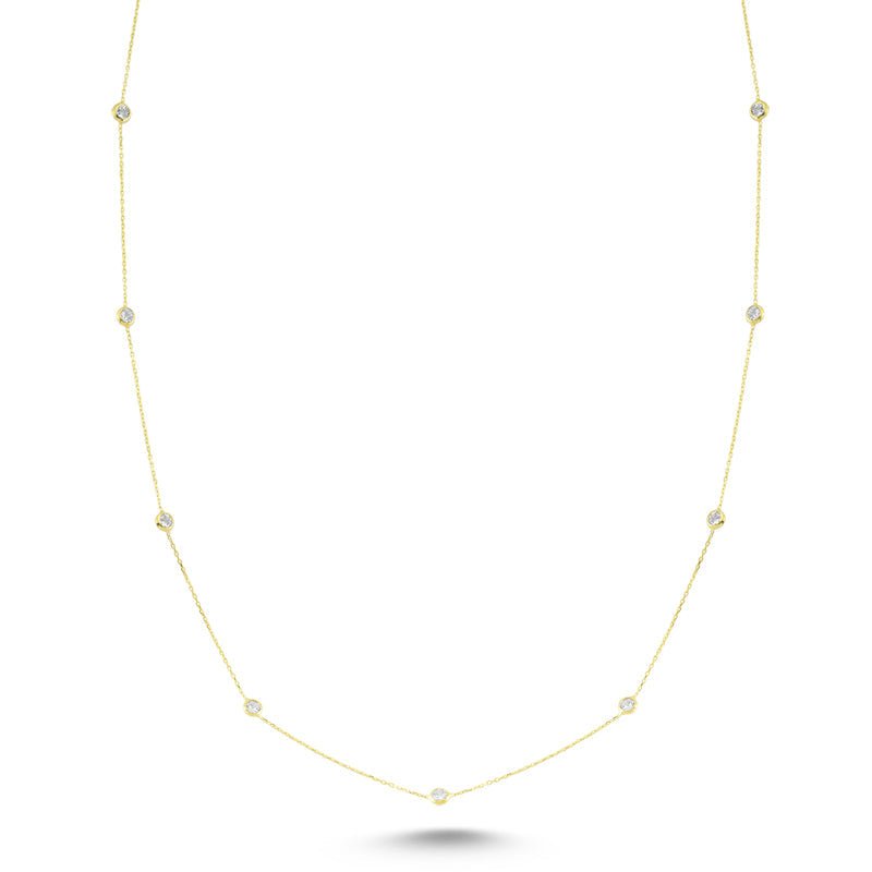 Long Mimosa Silver Diamonds By the Yard Necklace featuring handmade 925 sterling silver with white CZ crystals and adjustable chain.
