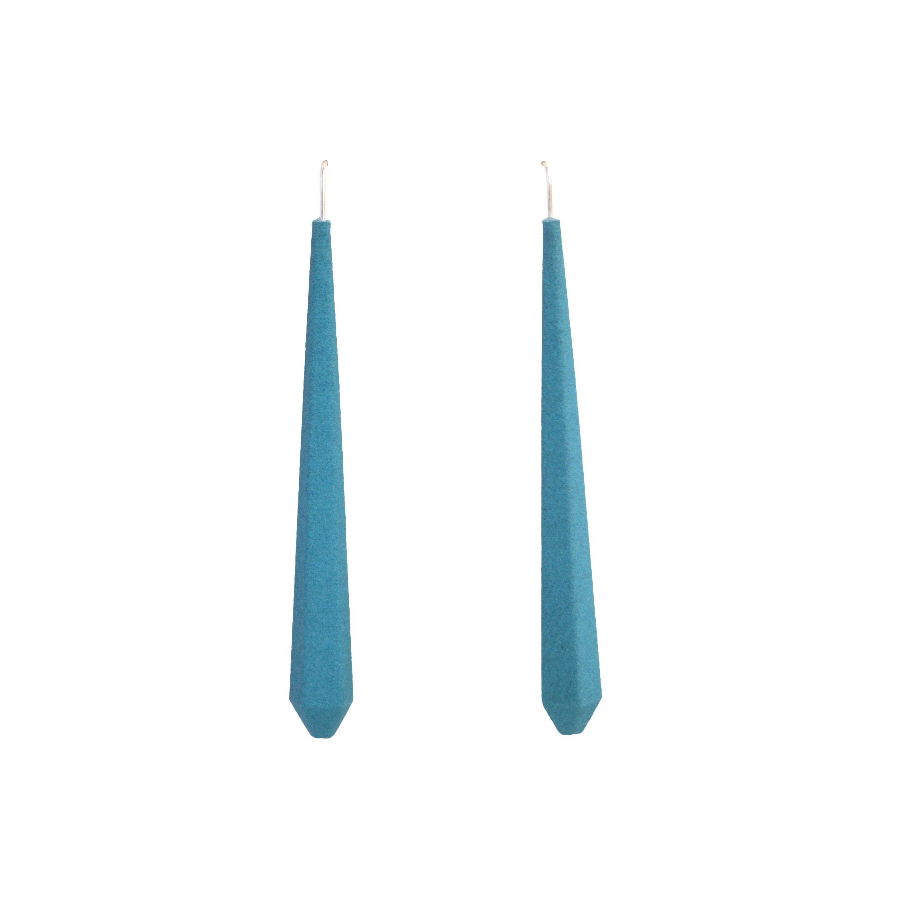 Long Pentagon Earrings XL in vibrant colors with sterling silver hooks, showcasing a modern geometric design.