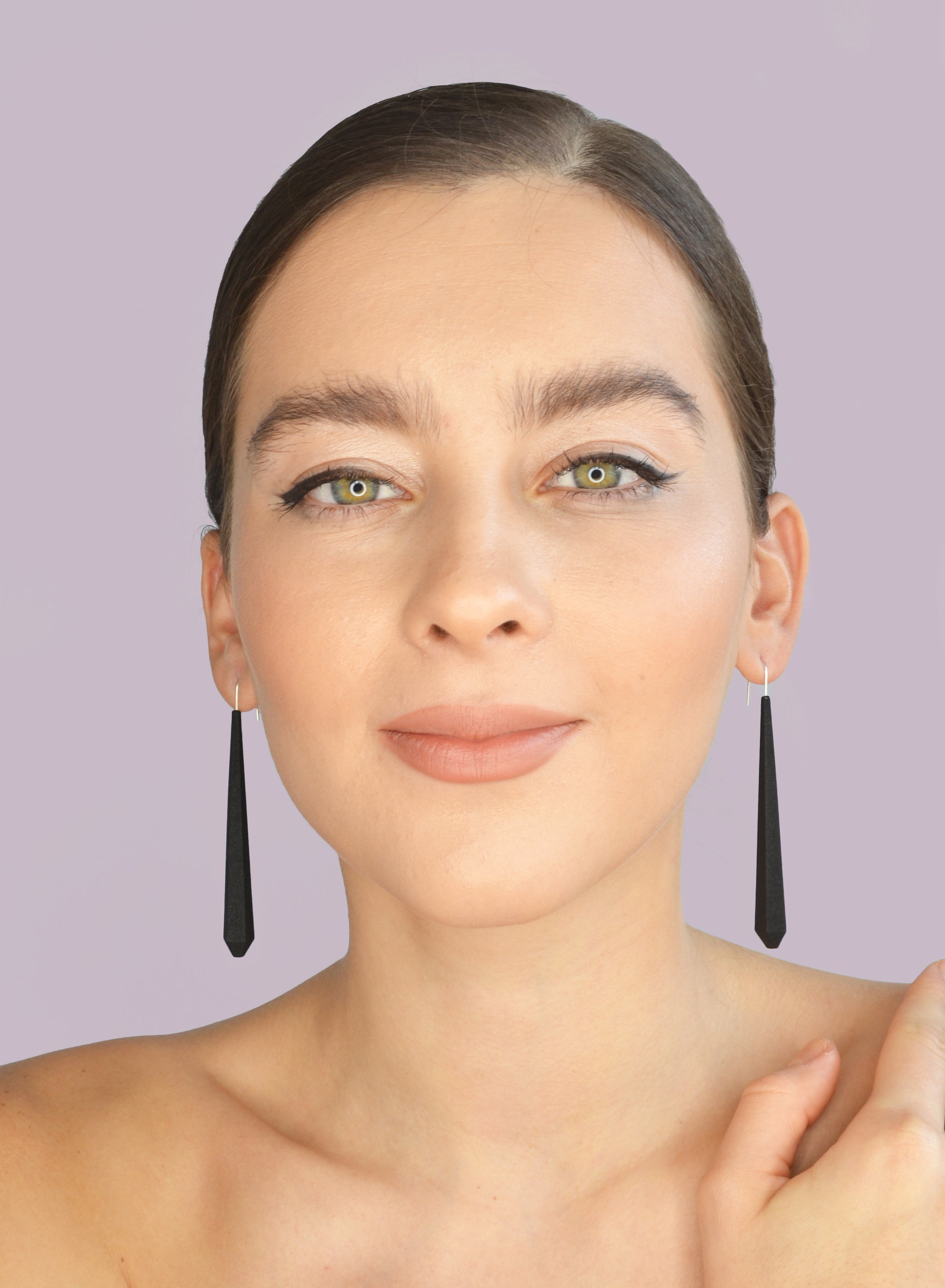 Long Pentagon Earrings XL in vibrant colors with sterling silver hooks, showcasing a modern geometric design.